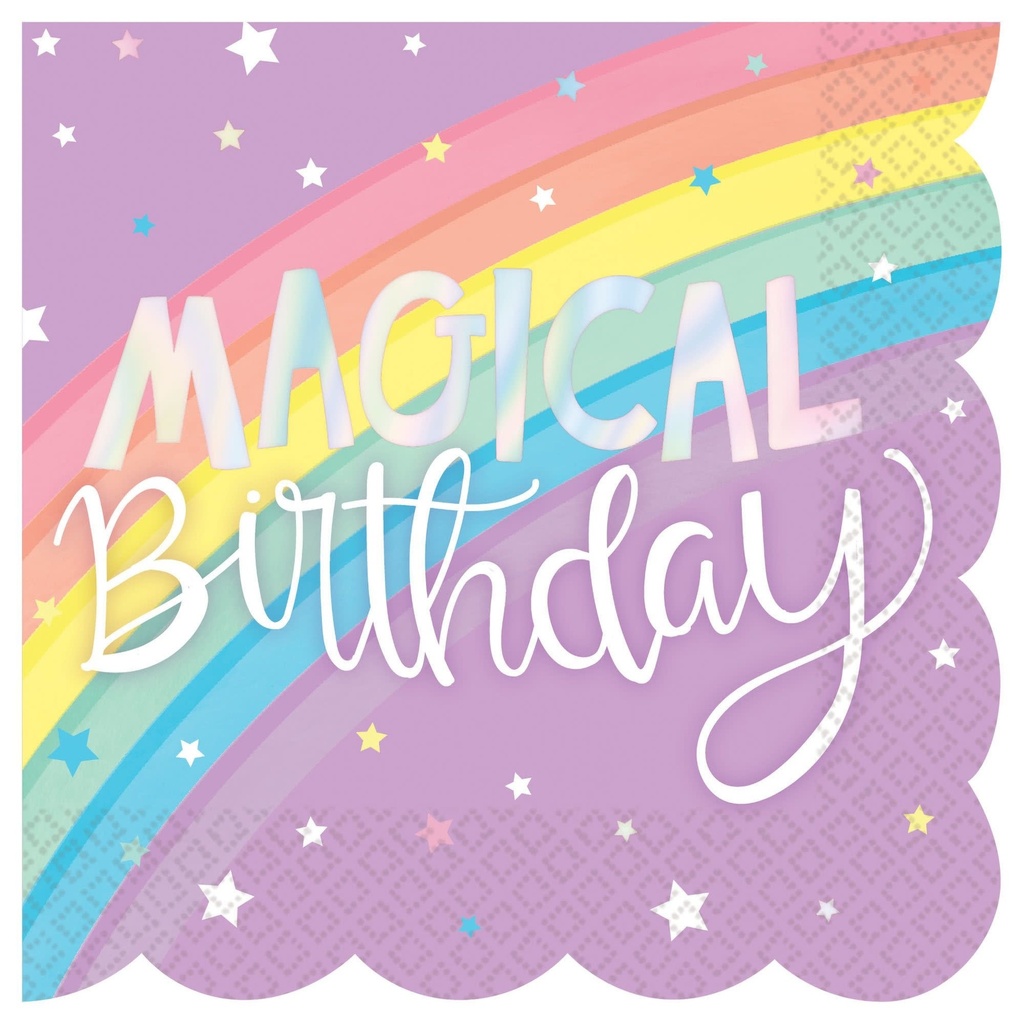 Magical Rainbow Birthday Scalloped Hot Stamp Beverage Napkins