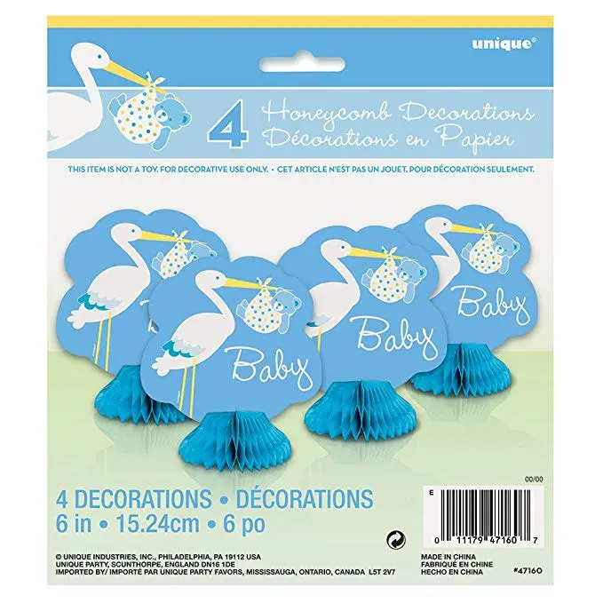 Mini Honeycomb Decorations-Baby Boy Stork 4/pk