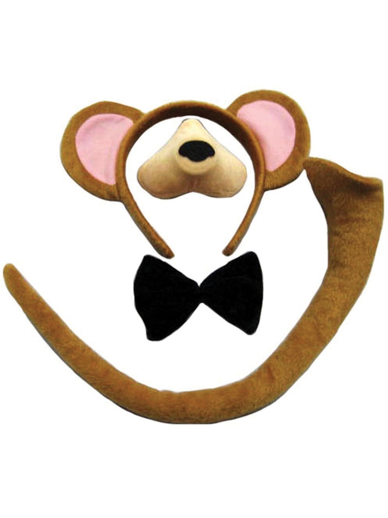 Monkey Ears, Nose, Tail and Bow Tie Costume Set