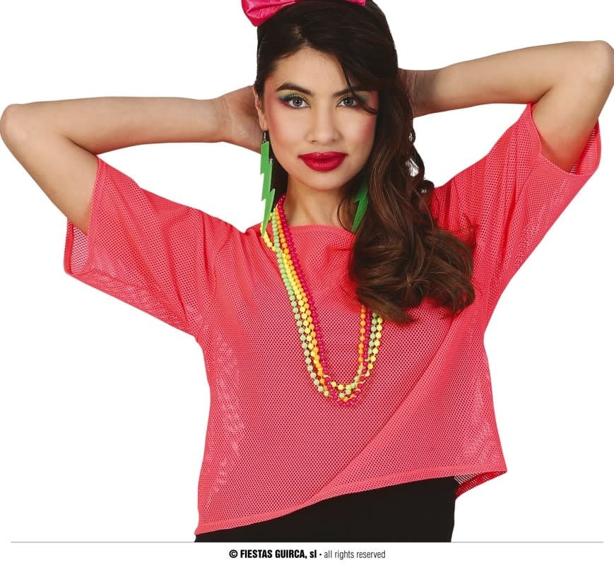 NEON PINK FISHNET T-SHIRT 80's Eighties