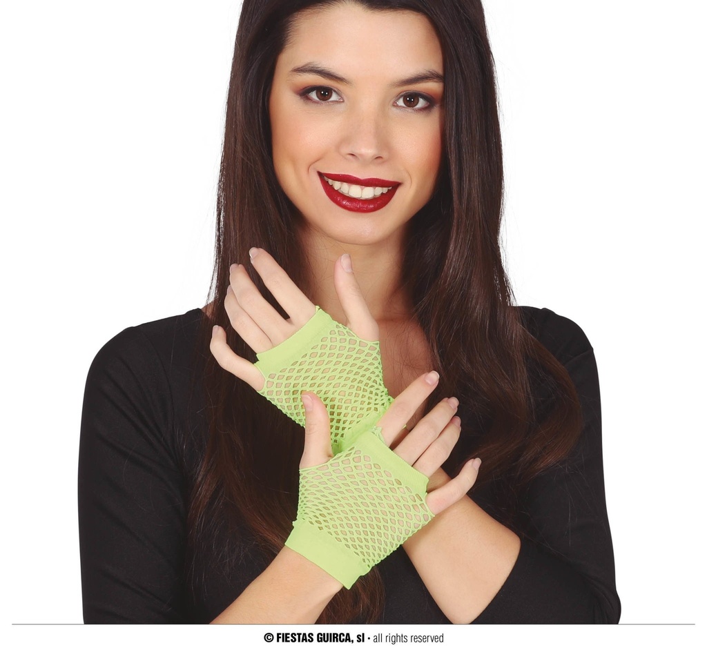 Neon Green Mesh Gloves 11 Cms 80's Eighties