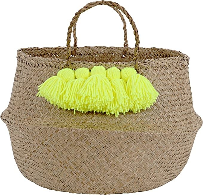 Neon Yellow Tassel Basket Bags & Pouches