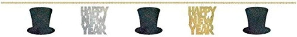 New Years Sequin Ring Garland - Black/Silver/Gold