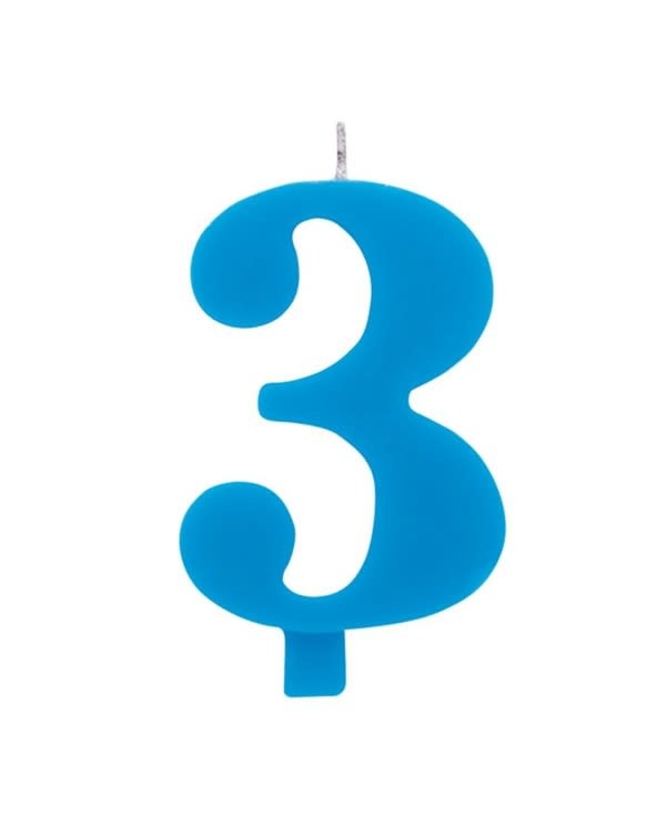 Numeral Sparkling Candles 3 w/Holder 9.5cm Turquoise