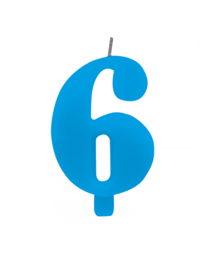 Numeral Sparkling Candles 6 w/Holder 9.5cm Turquoise