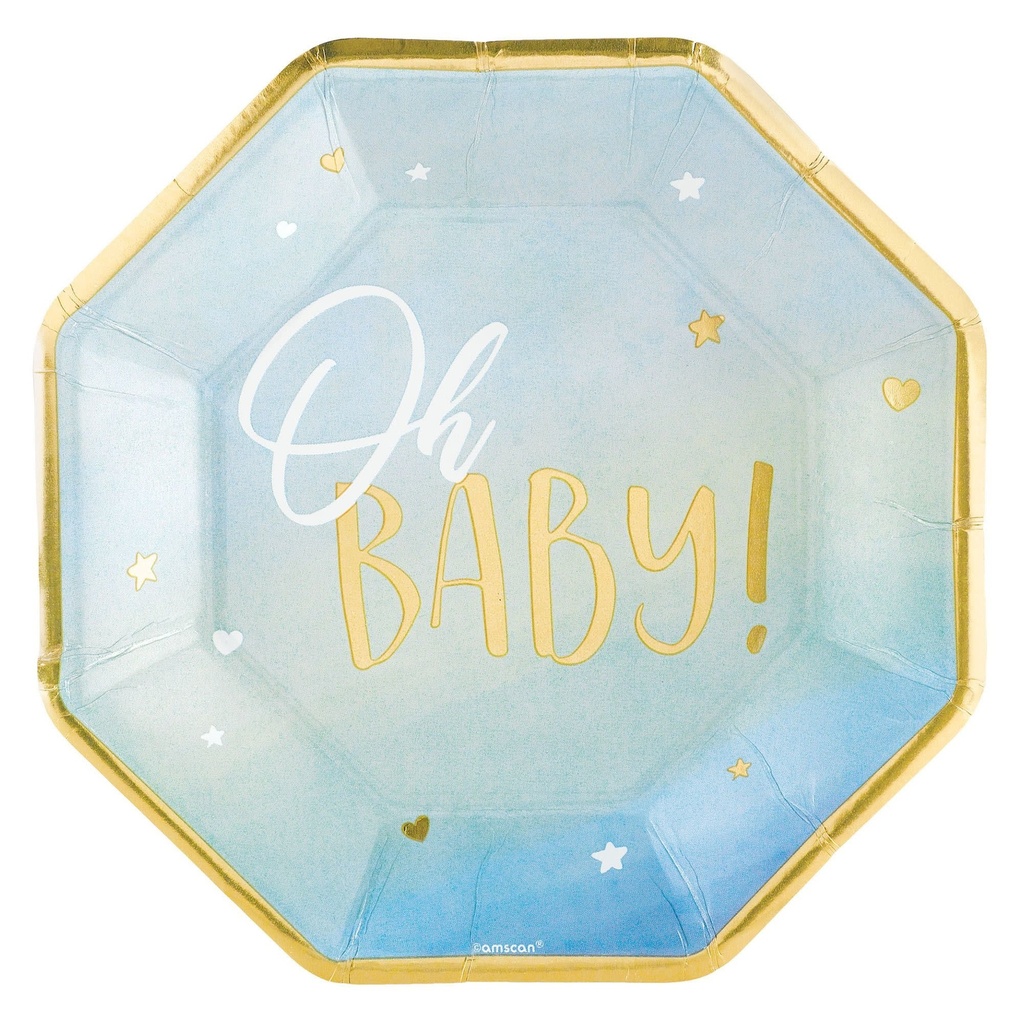 Oh Baby Boy Metallic Octagonal Plates, 10 Inch
