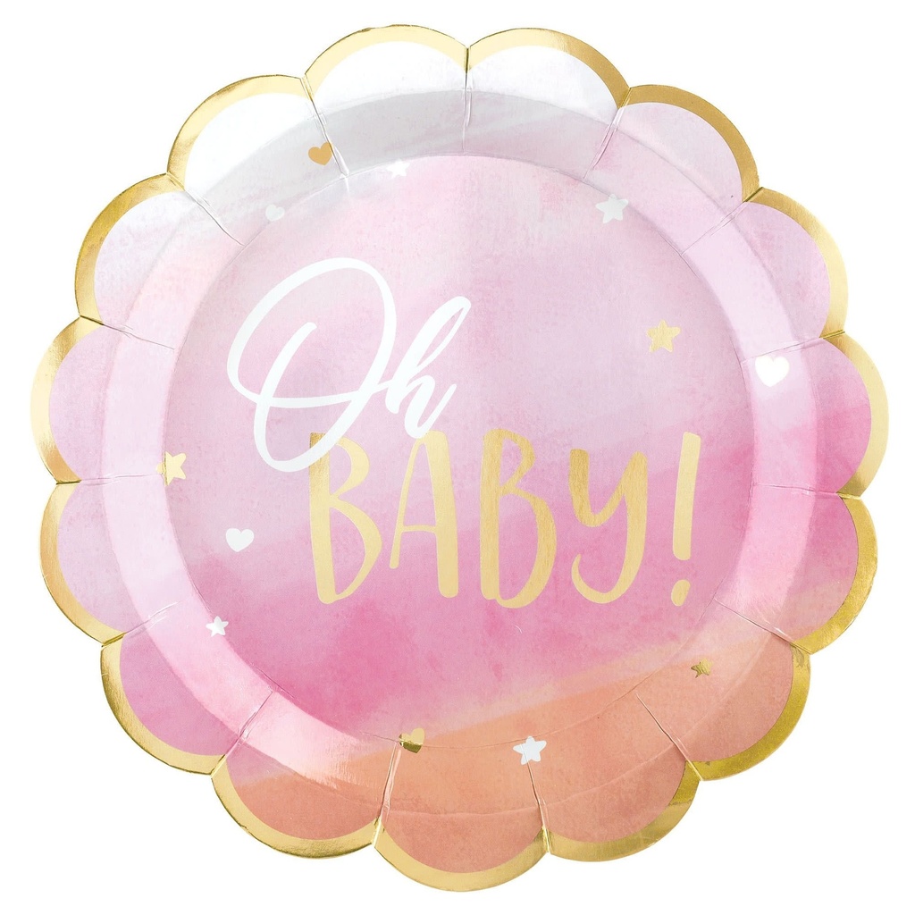 Oh Baby Girl Metallic Shaped Plates, 10 1/2