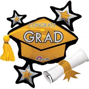 Congrats Grad Gold Cluster Supershape Balloon 31 X 29Inch Graduation
