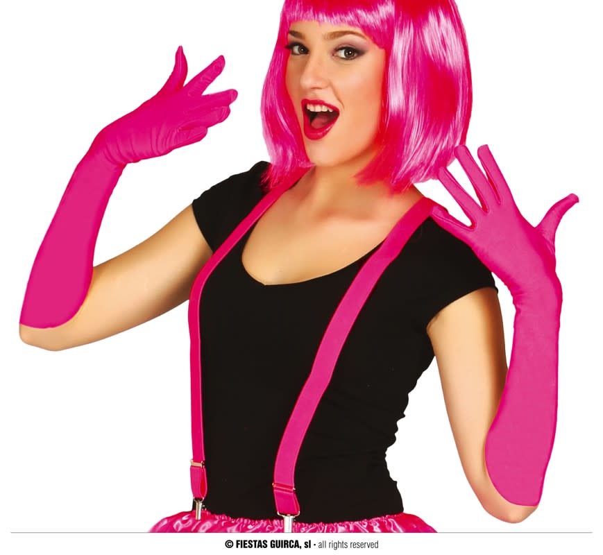 Pair Of Fuchsia Gloves, 42 Cm 80's Eighties