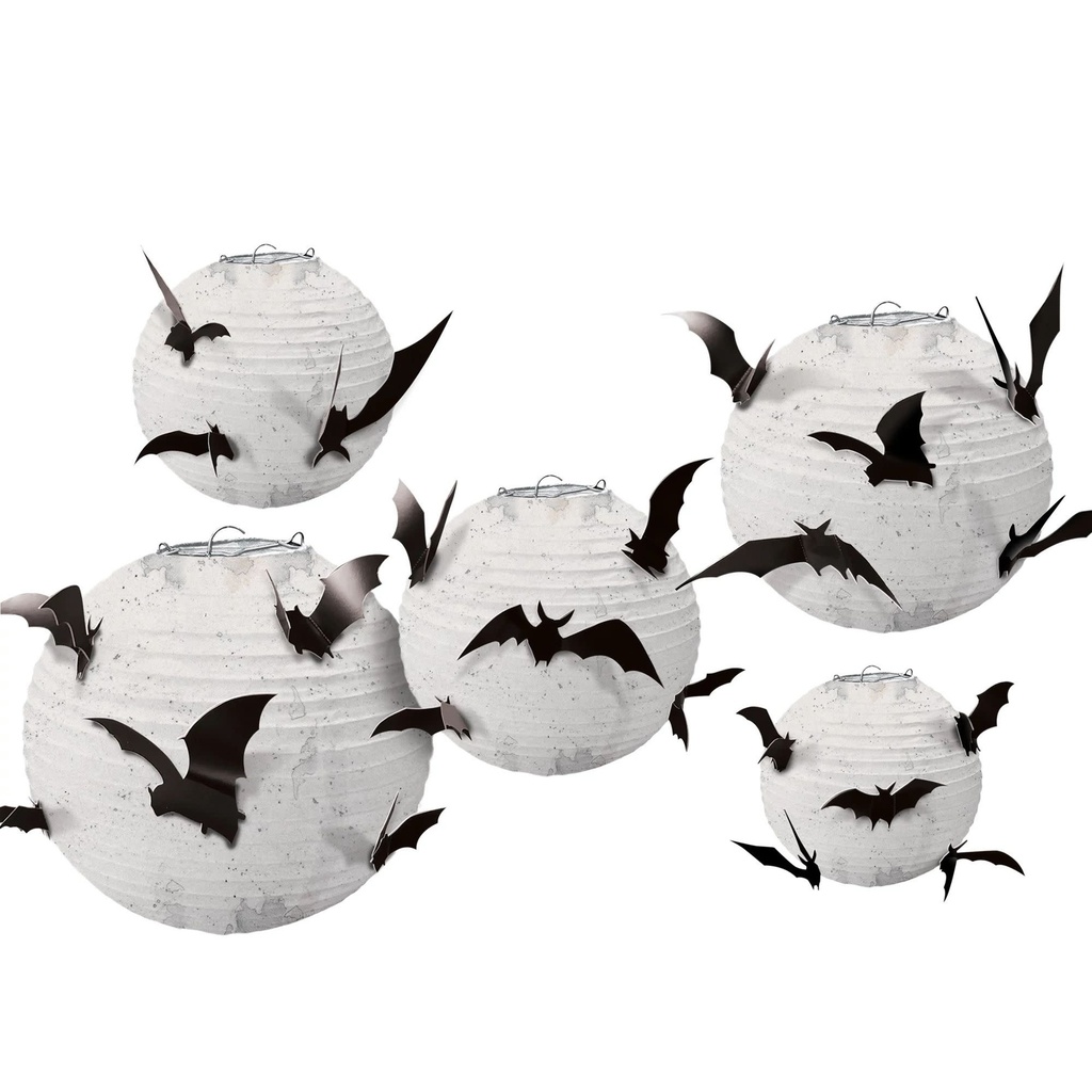 Paper Lanterns w/ Bat Add Ons Halloween