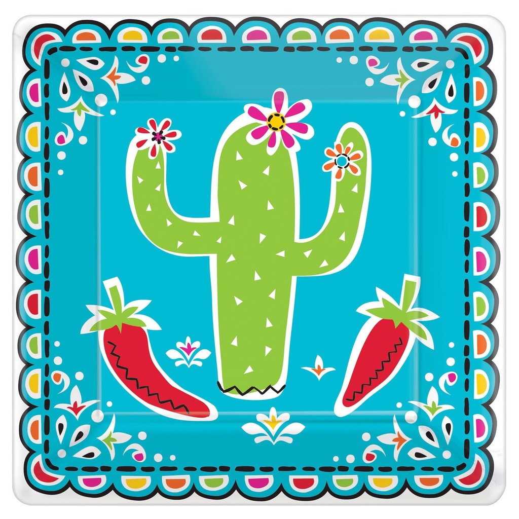 Picado De Papel Square Plates, 7 Inch