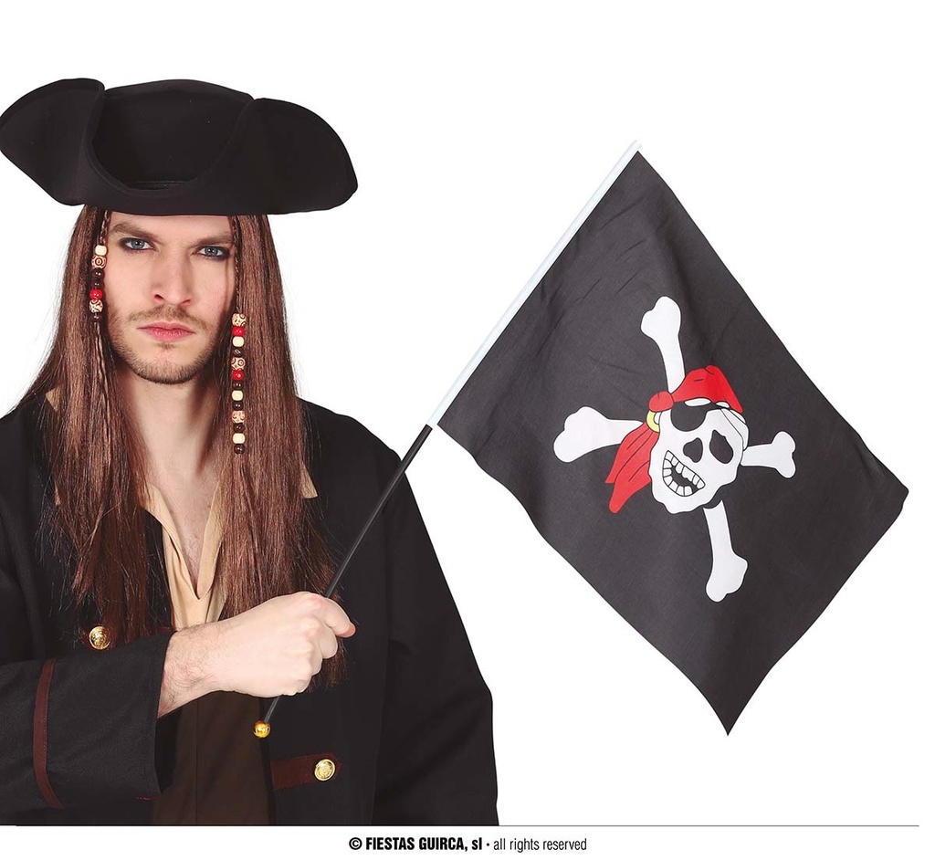 Pirate Flag With Pole 42X30 Cms.