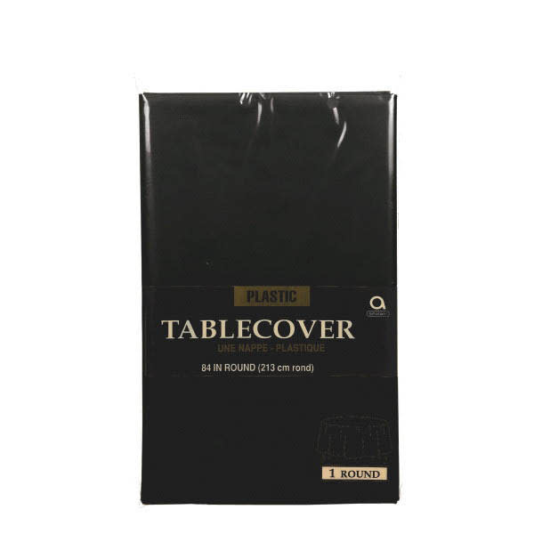 Plastic Round Tablecover 84"- Black