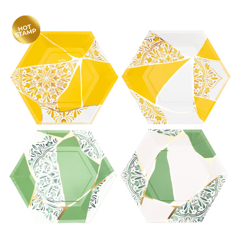 Plates 23 cm 8/pk-Kintsugi Green & Yellow