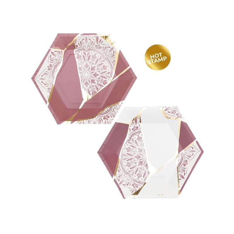 Plates 23 cm 8/pk-Kintsugi Pink