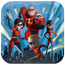 أطباق ورقية مربعة بتصميم فيلم "أبطال خارقون ٢" (The Incredibles 2) مقاس ٩ بوصات