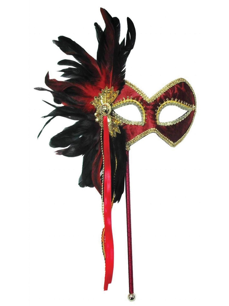 Red Mask & Feathers On Stick
