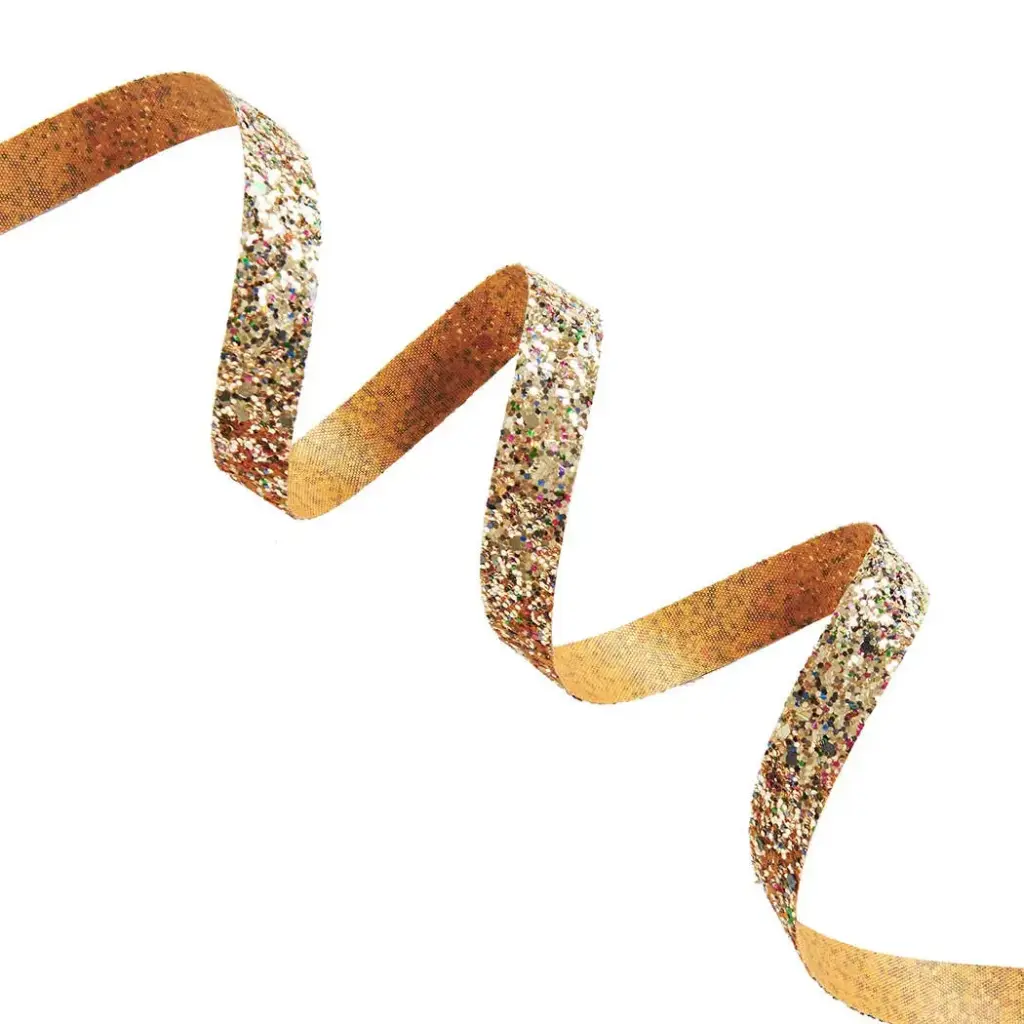Ribbon (5/8X60) Inches-Chunky Glitter Gold