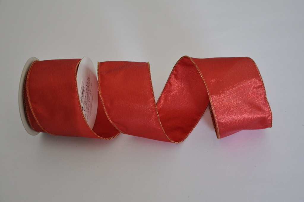 Ribbon Shiny Gold Wired 2 1/2 Inch X 8 1/3 Yd -  Red