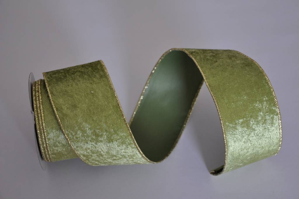Ribbon Velvet with Gold Border 21/2" X 81/3 Yd - Apple Green