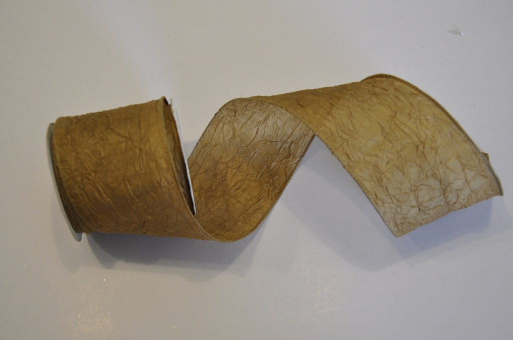 Ribbon Wired Crushed Spring -  Taupe 3 inch X 10 Yd
