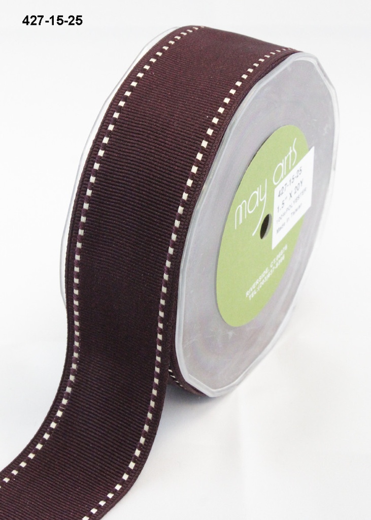 Ribbon-Grosgrain/Stitched Edge Burgundy-Ivory 1.5Inch X 20 YD