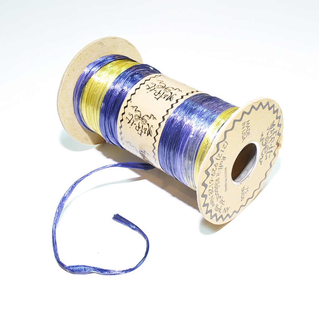 Ribbons Raffia 75 Yd Dual Color- Gold-Navy