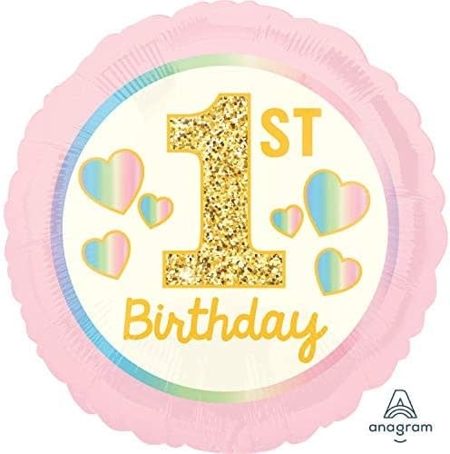S40 1St Birthday Girl Pink & Gold Foil Balloon