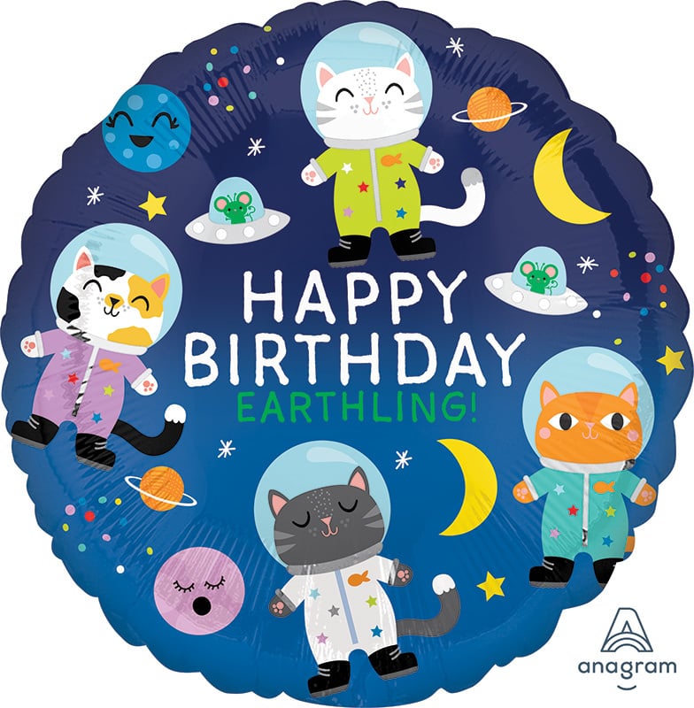 S40 Happy Birthday Space Cats Balloon 18In