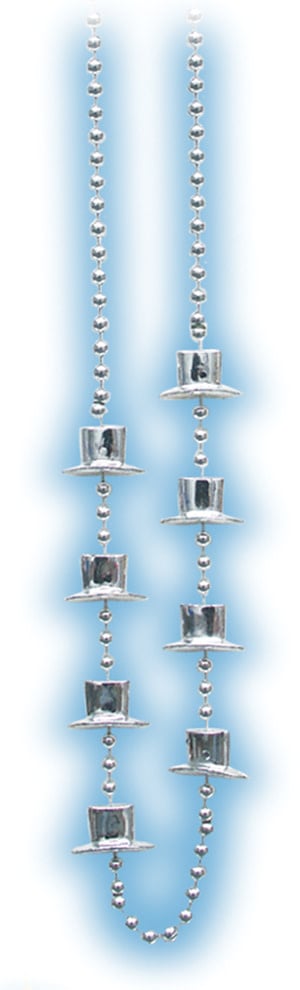 SILVER 33 Inch Metallic Top Hat Beads/pc