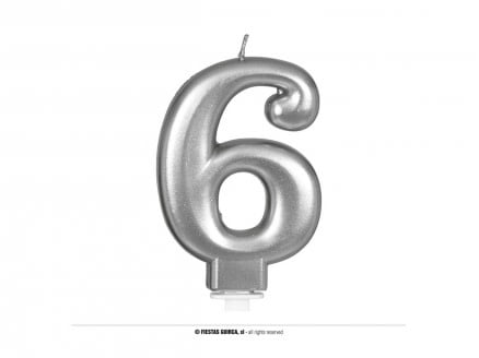 SILVER METALLIC CANDLE Nº 6, 8 CMS.