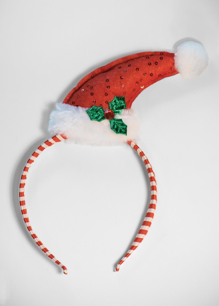 Santa Hat With Mistletoe Headband Christmas