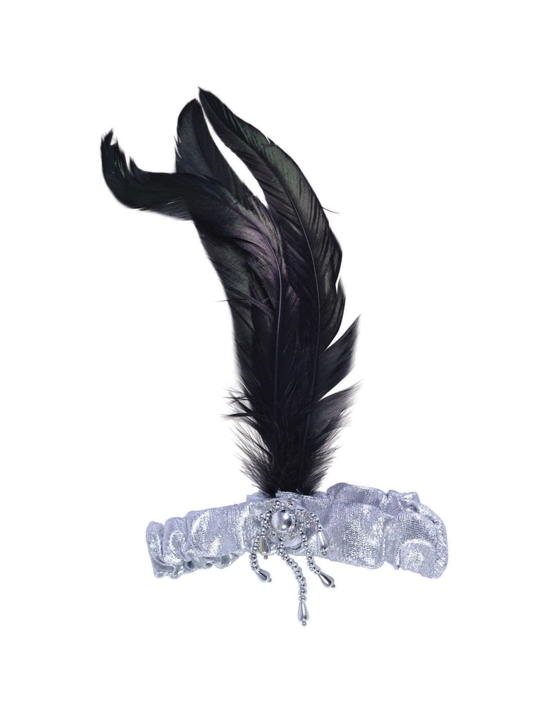 Silver Headband W/Black Feathers