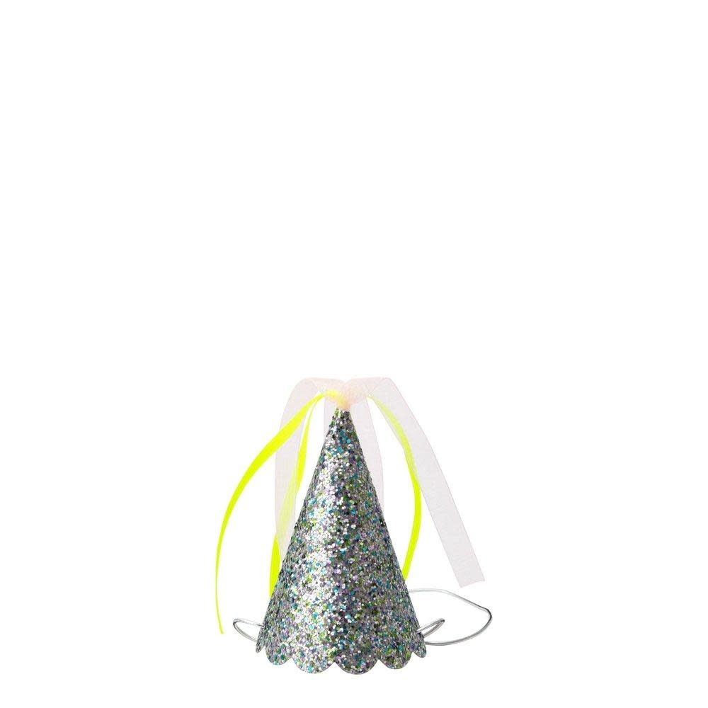 Silver Sparkle Mini Party Hats Cone Hats