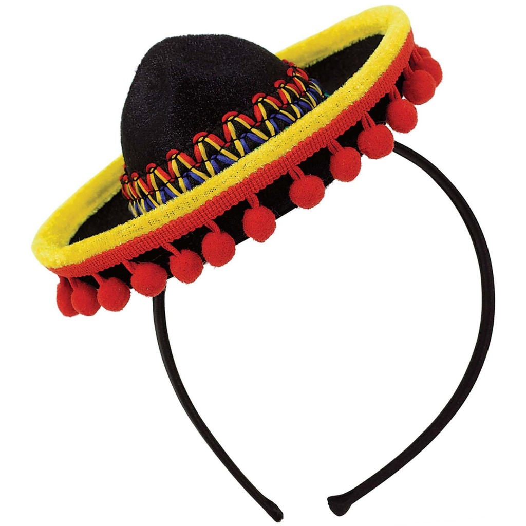 Sombrero Headband Fabric w/ Ball Fringe Mexican Fiesta