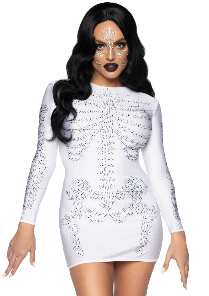 Spandex Rhinestone Skeleton Women White Costume