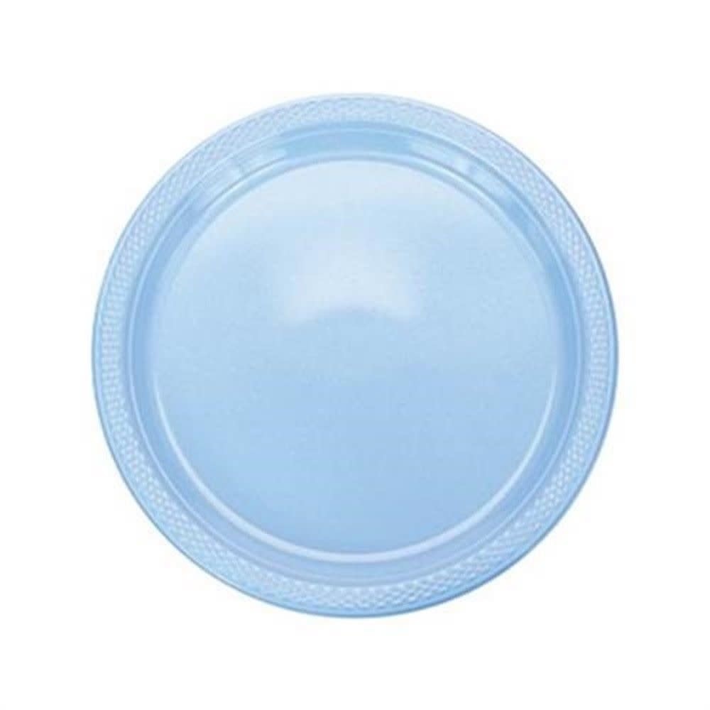 أطباق بلاستيكية لامعة باللون الأزرق الفاتح مقاس ٧ بوصات