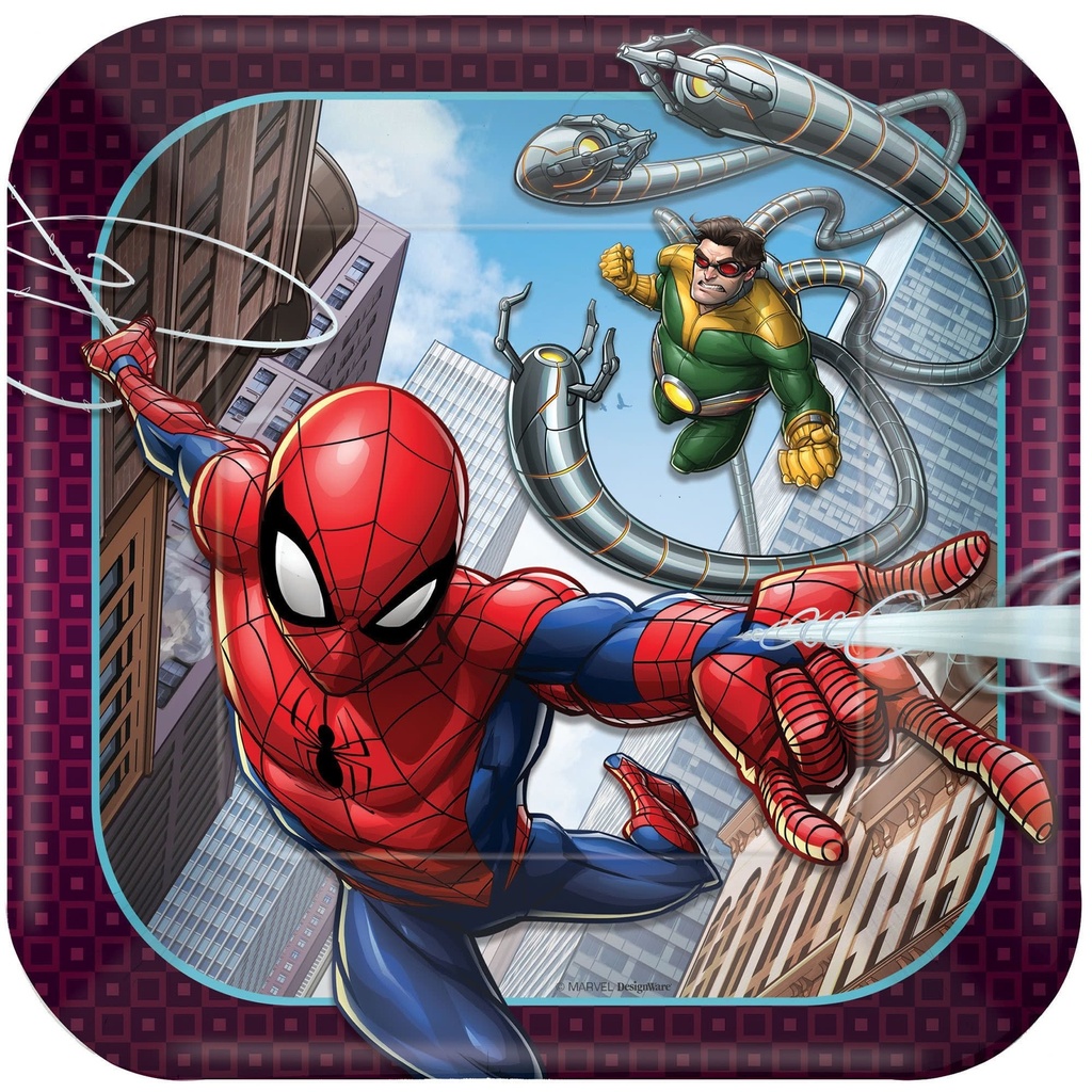 Spider-Man Webbed Wonder Square Plates, 7 Inch