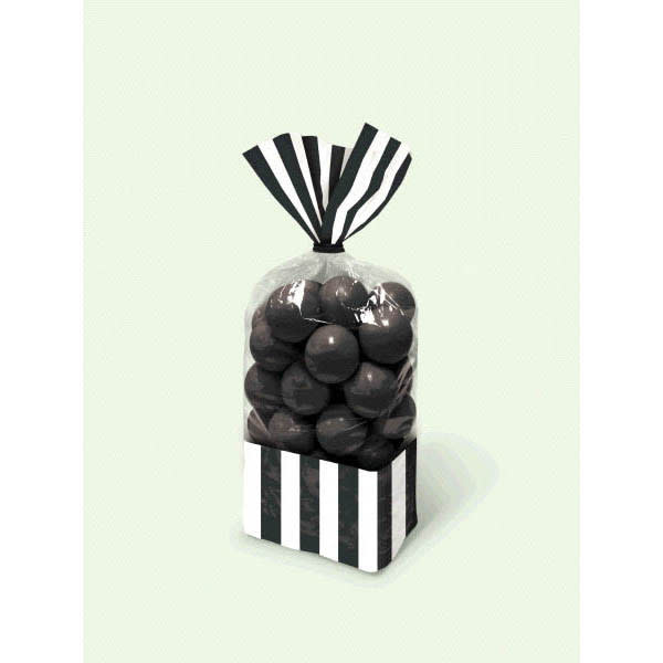 Striped Cello Party Bag 10/pk (10 3/4" x 3 3/8") - Black Circus