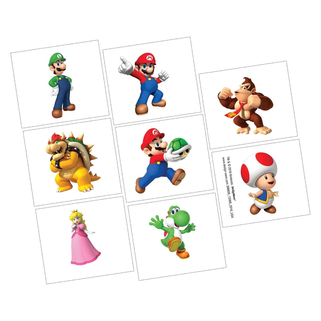 Super Mario Brothers  Tattoo Favors (2X1 3/4) Inches 8/pk