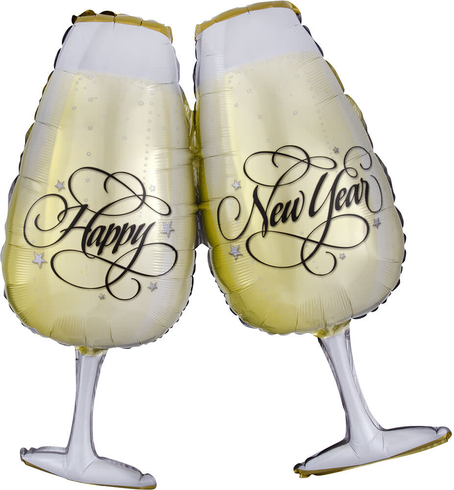 Supershape Foil Balloon-New Year's Toasting Glasses New Year