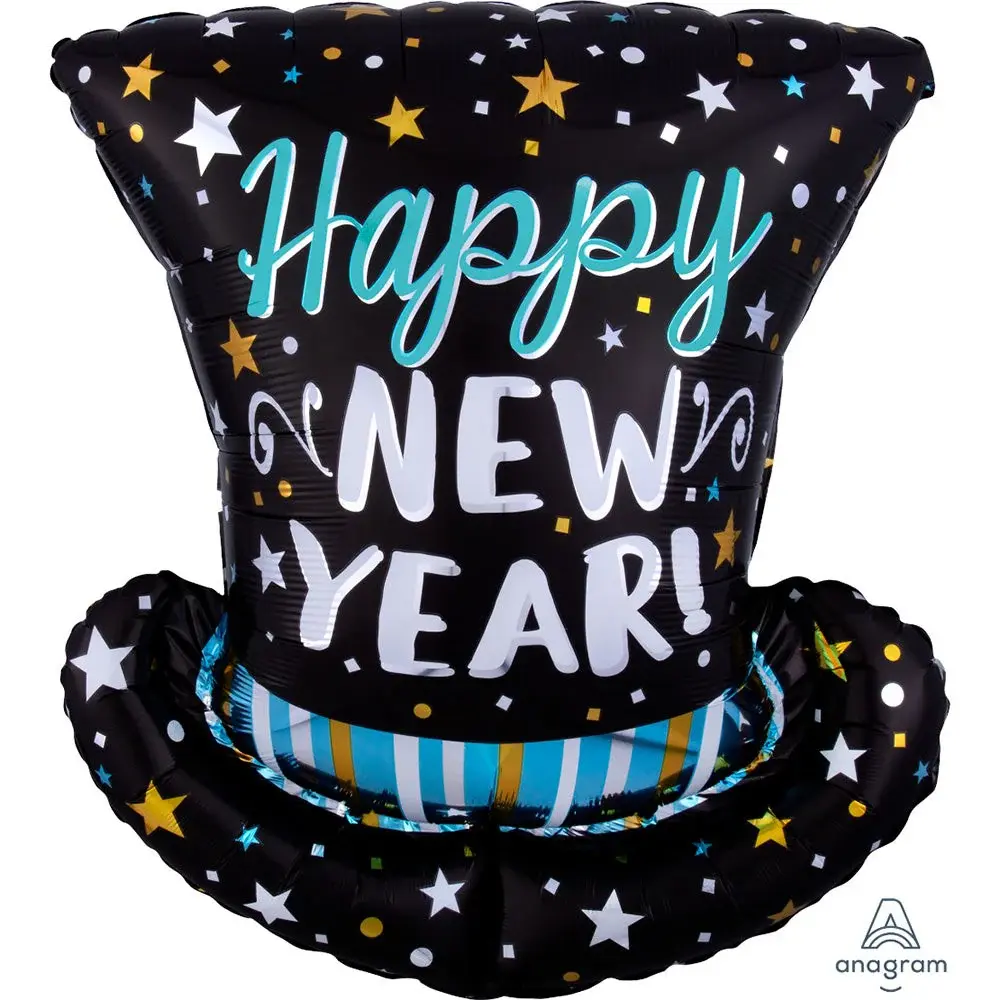 Supershape Satin Foil Balloon-New Year Top Hat New Year