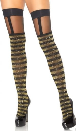 Thigh Highs - Lurex Opaque w/ Garter Black & Gold
