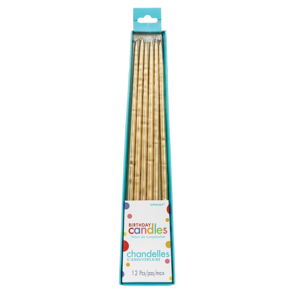 Thin Metallic Taper Candles - Gold