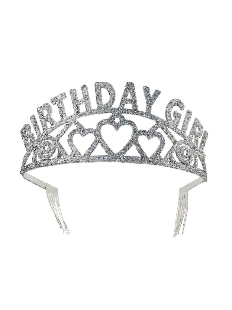 Birthday Girl Silver Tiara w/ Hearts