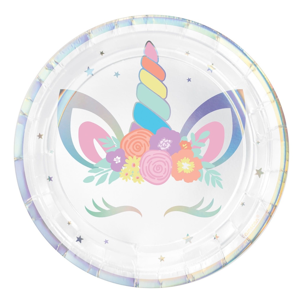 Unicorn Party Round Iridescent Plates, 7 Inch