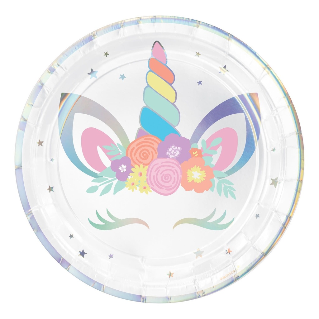 Unicorn Party Round Iridescent Plates, 9 Inch