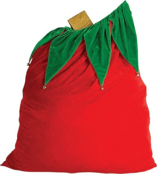 Velvet Santa Bag With Bells Christmas