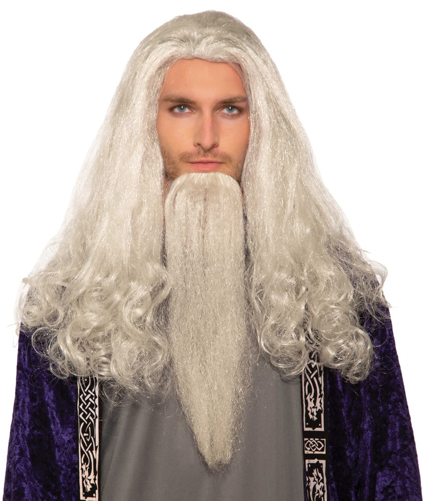 Wig-Wise Wizard W/Beard-Wht