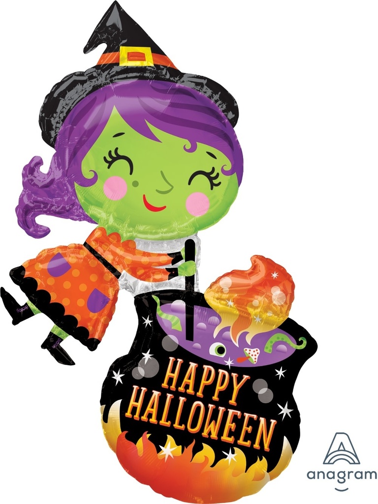 28 Inch Witch & Cauldron Supershape Foil Balloon